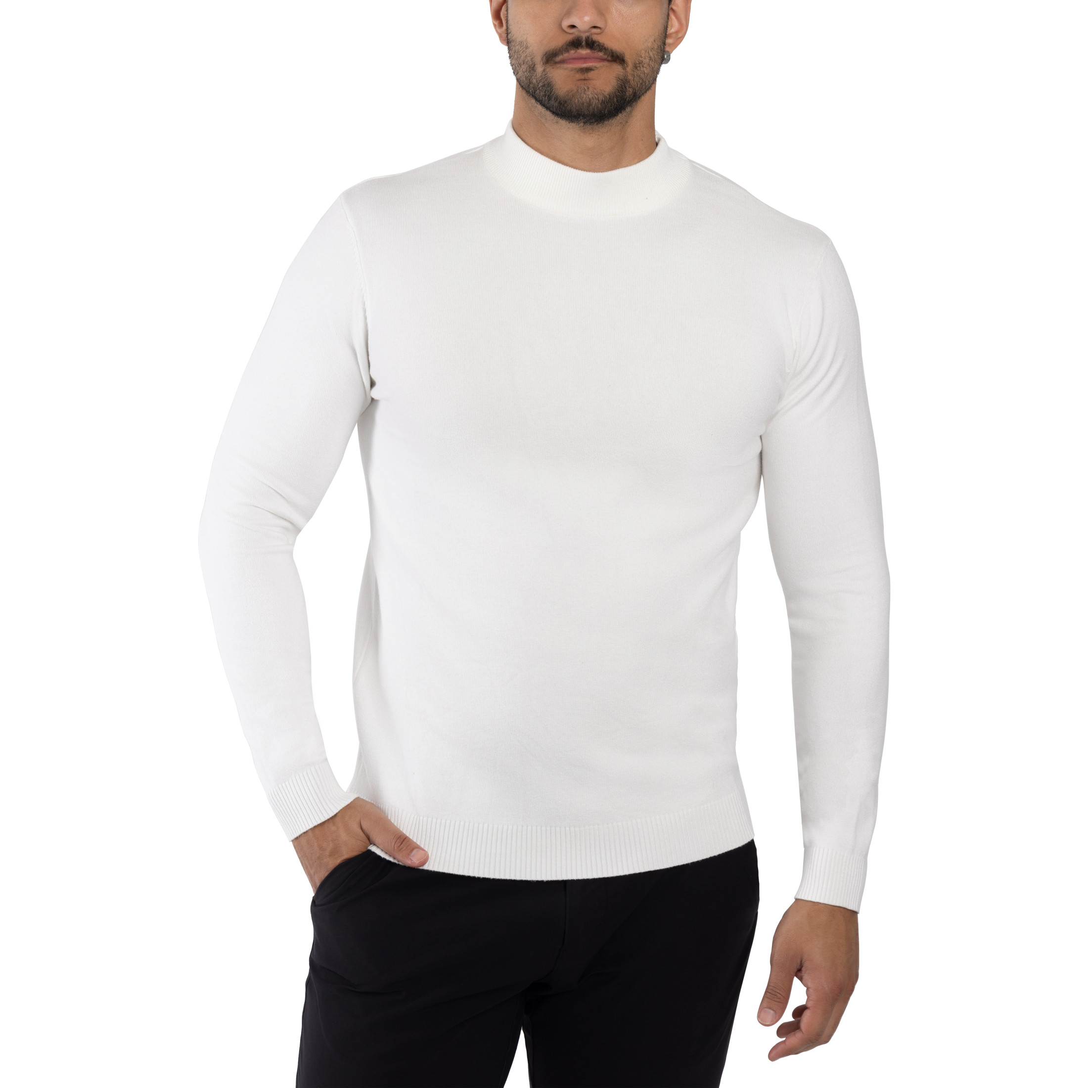 X RAY JEANS Mens Mock Neck Sweater Pullover, Off White, 5XL